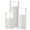 Shihanee Set of 3 Pillar Candles and 3 Glass Cylinder Candle Vases Holders Clear Pillar Jars for Wedding Centerpieces(2.6'' X 4.7'', 5.9'', 7.9'',White)