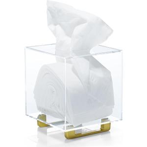 YoBa Thick Clear Acrylic Square Tissue Box Holder with Gold Plated Aluminum Legs for Bathroom, Kitchen, Bedroom, Office, Hotels and Restaurant