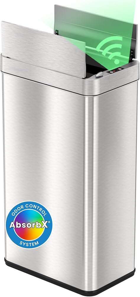 iTouchless, 68 Liter Wings-Open Sensor Trash Can with AbsorbX Odor Filter & Pet-Proof Lid, Stainless Steel, 18 Gallon