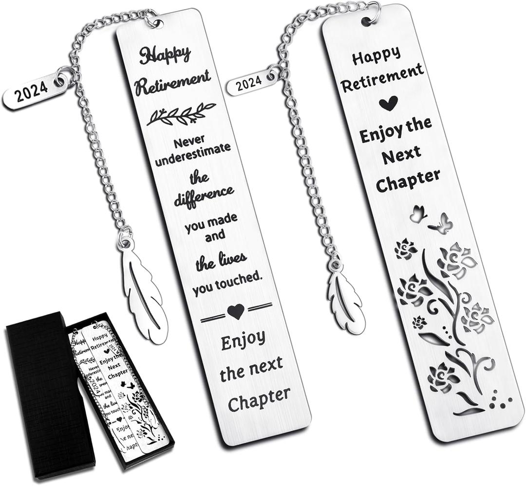 Retirement Gift for Woman Men Happy Retirement Bookmark Set Bulk Metal Book Marker Tassels for Book Lovers Coworker Reader Teachers Employee Friends Adults Going Away Appreciation Gifts 2024