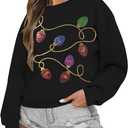 BANGELY Christmas Sequin Sweatshirt Women Christmas Light Sweatshirts Xmas Long Sleeve Shirts Holiday Crewneck Pullover Tops (Small, Black)