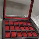 ROTHWELL 18-Slot Watch Case with Drawer  Luxury Watch Box for Men, Real Glass Top, Lockable, Display Case for Collections (Black/Red)