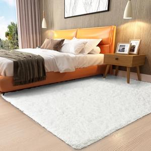 Ophanie White Rugs for Bedroom Fluffy, Girls Kids Baby Shaggy Shag Fuzzy Soft Carpet, 3x5 Small Plush Bedside Area Rug, Indoor Floor Room Carpet for Teen Dorm Home Decor Aesthetic, Nursery