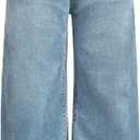 High Waist Wide Leg Jeans, Light Blue Denim, Elastic Waistband, Baggy Fit (3X)