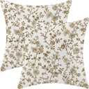 AEIOAE Brown Floral Pillow Covers 18x18 Inch Set of 2, Chinoiserie Cream Vintage Flower Throw Pillows Case, Boho Spring Outdoor Decorative Farmhouse Decor Cushion Covers for Home Sofa Bed Couch