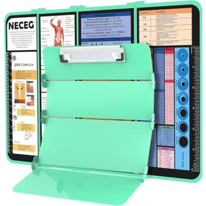 Foldable Nursing Clipboard 4 Layer, Aluminum Medical Clipboard with Cheat Sheet, Privacy Nurse Clipboard for Hospital, Clinic, Nursing Student (Mint)