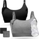 Momcozy Pumping Bra Hands Free, Pumping and Nursing Bra in One Holding Breast Pump for Spectra, Lansinoh, Medela, Black,grey-2pk, Medium