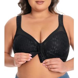 Women's Plus Size Full Coverage Front Closure Posture Back Unpadded Wireless Double Support Minimizer Bra (38DD, Jet Black)