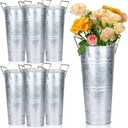6 Pcs Galvanized Bucket Flower Bar, 10 Inch Flower Bucket and Metal Vase with Handles, Flower Bar Supplies and Buckets Farmhouse Vases for Wedding and Cut Flower,Balcony Garden (Silver)