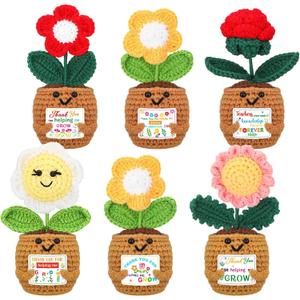 Wavwavw 6 Pcs Teacher Appreciation Gift in Bulk Thank You for Helping Me Grow Teacher Thank You Gift Sunflower Crochet Doll with Card for Graduation Birthday from Students