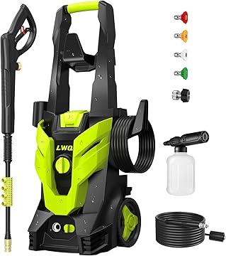 Electric Pressure Washer, 2.5 GPM Power Washer with 4 Quick Connect Nozzles, High Pressure Cleaning Machine with Foam Cannon for Cars/Fences/Driveways/Patios/Home Cleaning (Green)