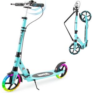 Scooter for Kids Ages 8+ Teens & Adults, Lightweight Kick Scooter with Carry Strap Adjustable Height Equipped with Front handbrake and Rear Brake, Big Sturdy PU Flash Wheels (Blue)