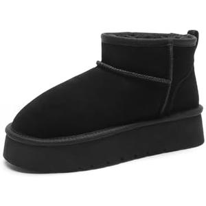 DREAM PAIRS Women's Platform Winter Snow Boots Genuine Suede, Water Resistant Mini Ankle Boots Stable Lightweight Booties Anti-Slip with Memory Foam Outdoor Fuzzy, 7