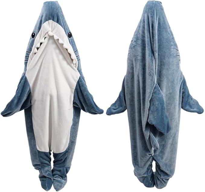 Shark Blanket Hoodie Onesie for Adult & Kid, Wearable Shark Sleeping Bag, Soft Cozy Onesie Costume M