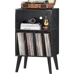 Lerliuo Record Player Stand, Black Turntable Stand Holds up to 160 Albums, Mid-Century Vinyl Storage Cabinet Table with Solid Wood Legs, Record Player Holder Dispaly Shelf for Bedroom Living Room, 18.1 X 15.7 X 34.2