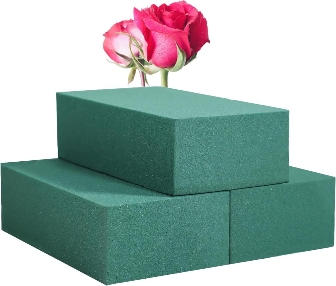 FLOFARE Pack of 3 Floral Foam Blocks Each (6"L x 3.38"W x 1.85"H) Green Wet & Dry Flower Foam for Fresh & Artificial Flower Arrangement, Plant Foam, Florist Supplies for DIYs, Arts, Crafts & Weddings