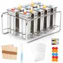Popsicle Molds Set 10 Pieces Stainless Steel Popsicle Maker, Homemade Popsicle Molds with 100 Sticks, 20 Bags, 22 Silicone Seals, 1 Cleaning Brush & 1 Stand, Ice Pop Mold Maker for Kids (Square)