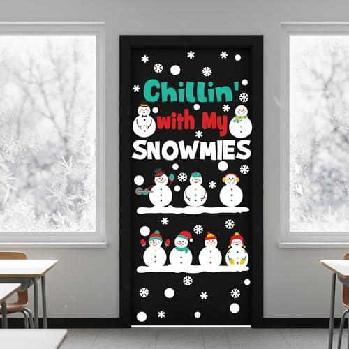 Honoson 50 Pcs Chillin' with My Snowmies Classroom Door Decor Bulletin Board Set Winter Snowman Cutout Snowflake Door Decor for Christmas Holiday Classroom Educational Learning Activities