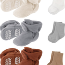 SATINIOR 3 Pairs Unisex Cozy Fleece Baby Booties with 3 Pairs Infant Cotton Socks, 6-12 month, 4,73 inch