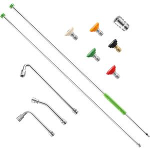 Pressure Washer Extension Wand, 120" Stainless Steel Power Washer Lance With Molded Grip, 30, 90, 120 Curved Rod, 5 Spray Nozzle Tips, 1/4" Quick Connect, 4000 PSI
