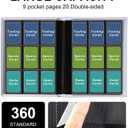 9 Pocket Trading Card Binder - 360 Cards Capacity, 20 Side-Loading Pages, Book-Style Closure with Clear Artwork Pockets for Anime, Cute Cards & Personal Collections (Pink)