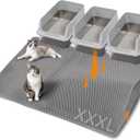 Large Cat Litter Mat for Litter Box, 47"33" Double Layer Trapping Mat, Non-Slip Water Proof Kitty Litter Pad, Grey