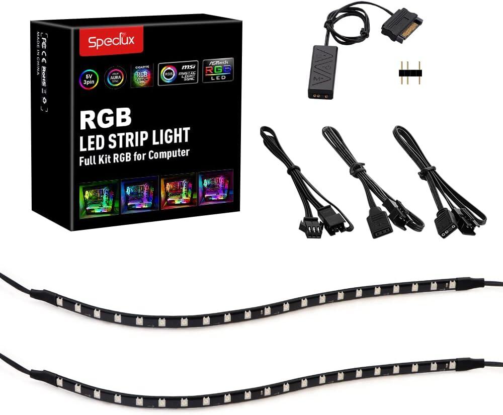 PC Addressable RGB LED Strip Lights Kit - Magnetic PC Case Lighting, 2PCS 42LEDs ARGB Strip for 5V 3pin RGB Header Motherboard Asus Aura, Asrock RGB Led, Gigabyte RGB Fusion, MSI Mystic Light