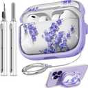 Inesore for AirPods Pro 3 Case 2025 with Lock, for Women Girly Floral Clear Case Compatible with Apple Airpods Pro 3rd Generation Cover, with Phone Stand,Keychain & Cleaner Kit -Purple Flower