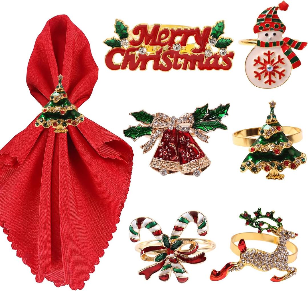 Christmas Napkin Rings Set of 6 - Metal Xmas Holders for Table Setting, Exquisite Household Napkin Holders for Thanksgiving, Winter Party, Wedding (01)