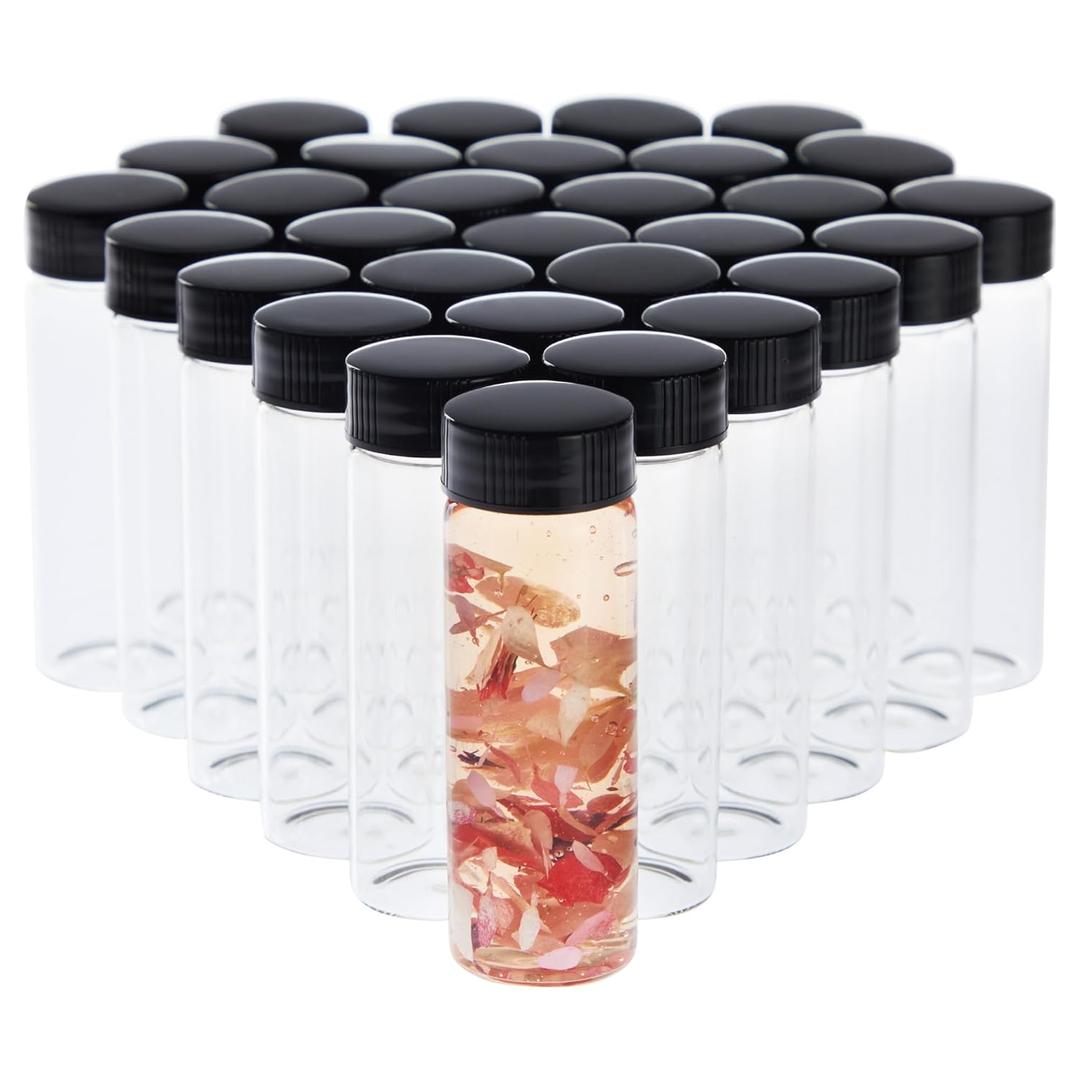 Juvale Clear Liquid 1 oz Glass Bottles with Caps for Cosmetics, Makeup, Sample Liquid Storage (30 ml) 30 Pack - Glass Bottles with Lids - One Ounce Containers with Lids