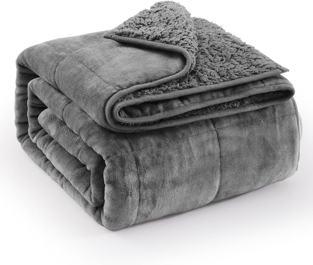 Super Fuzzy Soft Sherpa Fleece Weighted Blanket, 12 lbs Dual Sided Fluffy Heavy Weighted Blankets for Adults - No Bunching with Double Layers of Soft Inner Lining (48"x 72", 12 Pounds) (Elegant Grey)