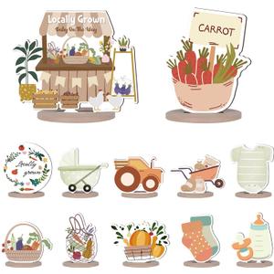 3 x 24PCS Locally Grown Baby Shower Wooden Table Decorations Farmers Market Themed Wood Centerpieces Fall Vegetable Fruit Harvest Table Decor for Gender Reveal Welcome Baby Shower Party Favor