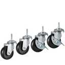 2 Inch Caster Wheels for Wire Shelving, 1/4 Inch Threaded Stem, Set of 4 - Heavy Duty Rubber Industrial Replacement Wheels