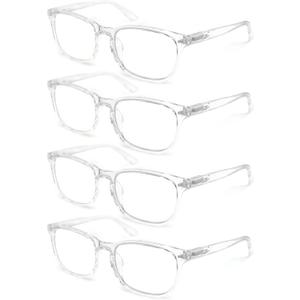 HAPJOYS Clear Reading Glasses Women Blue Light Blocking Readers +1.75 Transparent Square Cheaters Glasses 4 Pack Reduce Eyestrain Protect Eyes