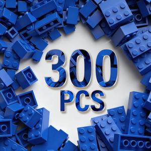 300 Piece Building Bricks Bulk, 6 Size Classic Mixed Building Block Set, Compatible with Lego and Major Brands, Suitable for Boys and Girls Over 6 Years Old (Blue)