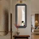 Black Rectangle Mirror, 47"x22" Art Deco Wall Mirrors with Geometric Metal Frame, Modern Elegant Mirror for Living Room Bathroom Bedroom Entryway Hallway, Hangs Vertically or Horizontally