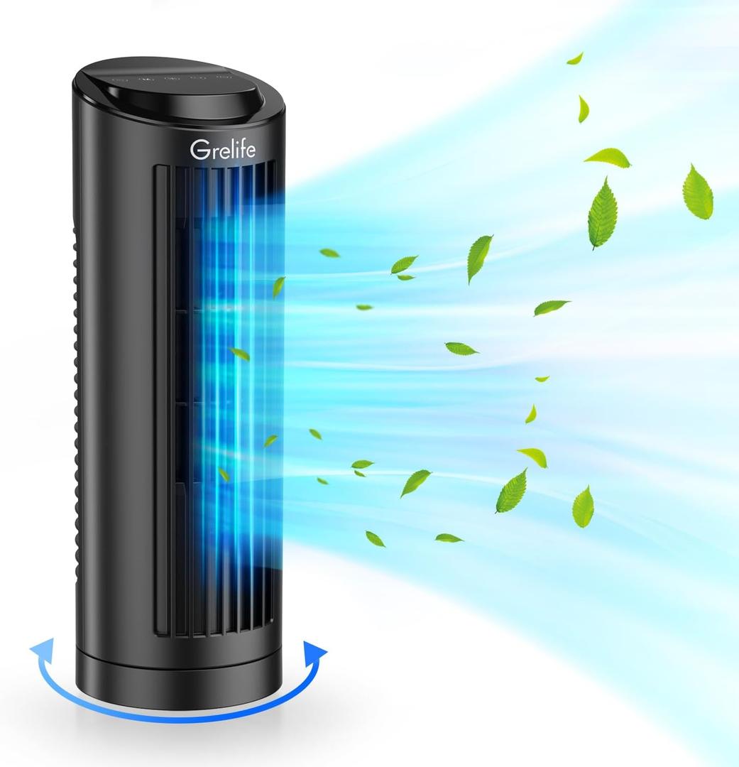 Grelife 13"" Small Bladeless Table Fan with Touch Screen, 12.7 inch, black, TF008A