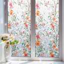 Stained Glass Window Privacy Film Static Cling Decorative Rainbow Window Film, No Adhesive UV Blocking Sun Cling for Bathroom, Bedroom, Glass Doors, Removable Floral, 23.6 x 78.7 in