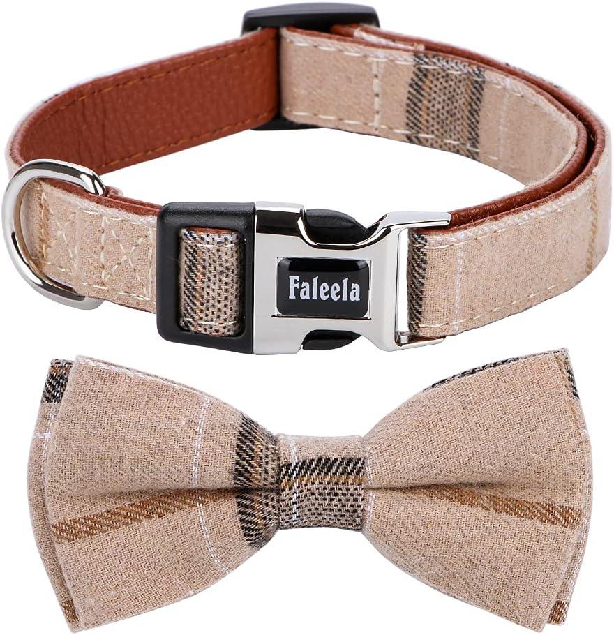 Faleela Soft &Comfy Bowtie Dog Collar,Detachable and Adjustable Bow Tie Collar,for Pet (M, Brown)