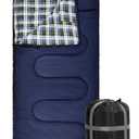 REDCAMP Flannel Sleeping Bag for Adults, Comfortable Cotton Envelope Sleeping Bags for Camping, Backpacking, Hiking, with Detachable Hood&Compression Sack, Blue/Red/Grey/Black (2lbs Filling)