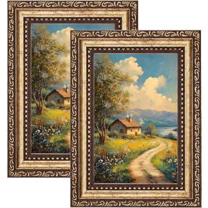 eletecpro 5x7 Picture Frames Set of 2, Ornate Frame with Glass Cover, Vintage Photo Frames Display 4x6 Photo with Mat or 5x7 without Mat for Tabletop or Wall Decor, Bronze Gold