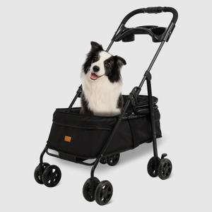 Pet Stroller, One-Click Folding Portable Folding Dog Stroller, Sunshade, Storage Bag, Waterproof Oxford Fiber, Pet Stroller for Small Dogs up to 33 lbs, Black ﻿