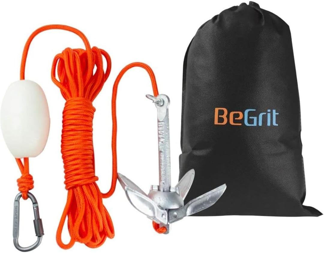 BeGrit Kayak Anchor Small Boat Anchor Folding Marine Anchor for Fishing,Kayak,Paddle Board,Canoe,Jet Ski, with 32.8 ft Anchor Tow Rope Carrying Bag (0.7KG)