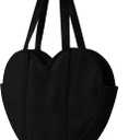 CosInStyle Cute Heart Shaped Canvas Tote Bag for Women, Daily Reusable Shoulder Grocery Book Bags with Pocket & Buckle