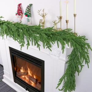 9 FT Christmas Norfolk Pine Garland Real Touch Artificial Faux Greenery Pine Christmas Garland Decorations for Home Mantle Table Stairs Door Fireplace Indoor Outdoor Xmas Holiday Decor