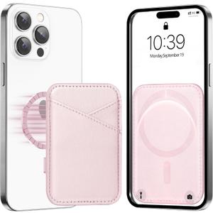 Miroddi for MagSafe Wallet, Magnetic Wallet Card Holder for iPhone 16/15/14/13/12 Series, 0.12" Invisible Ultra-Thin Magnetic Phone Wallet, 2 Independent Card Slot, Vegan Leather, Pink