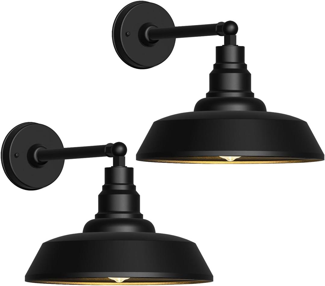 12" Outdoor Gooseneck Barn Lights, Black Farmhouse Wall Lights, Waterproof and Rust-Resistant Light Fixtures for Garage, Porch, Patio, or Backyard 2-Pack