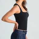 HOYAYO Women's Square Neck Sleeveless Double-Layer Tank Tops Y2K Basics Outfit Tee T Shirts Black S