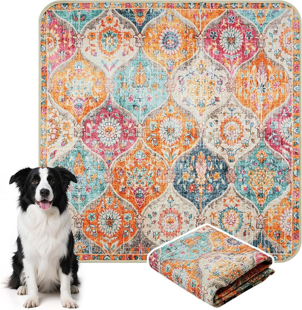 HAOCOO Washable and Reusable Pee Pads for Dogs,(1 Pack) 6Ft x 6Ft Super Absorbent Puppy Training Pads, Orange Waterproof Leak-Proof Whelping Pads Non-Slip Potty Pads for Pet Housebreaking (Multi-color)