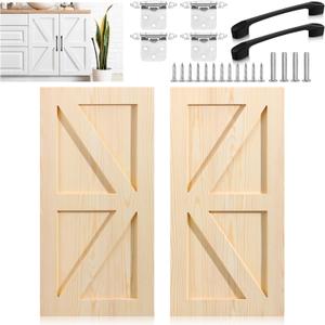 Sintuff 2 Sets 12'' W x 24'' H Unfinished Kitchen Cabinet Door Replacement with Hinges Handles, Shaker Cabinet Doors Front Replacement for Kitchen Bathroom Vanity Closet